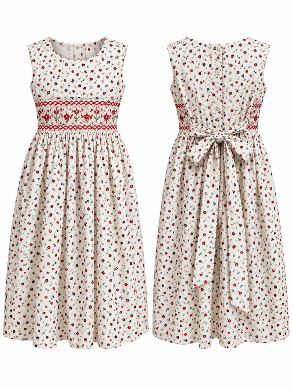 Vintage Strasburg Girls 8Y 100% Cotton Smocked Floral Heirloom Dress